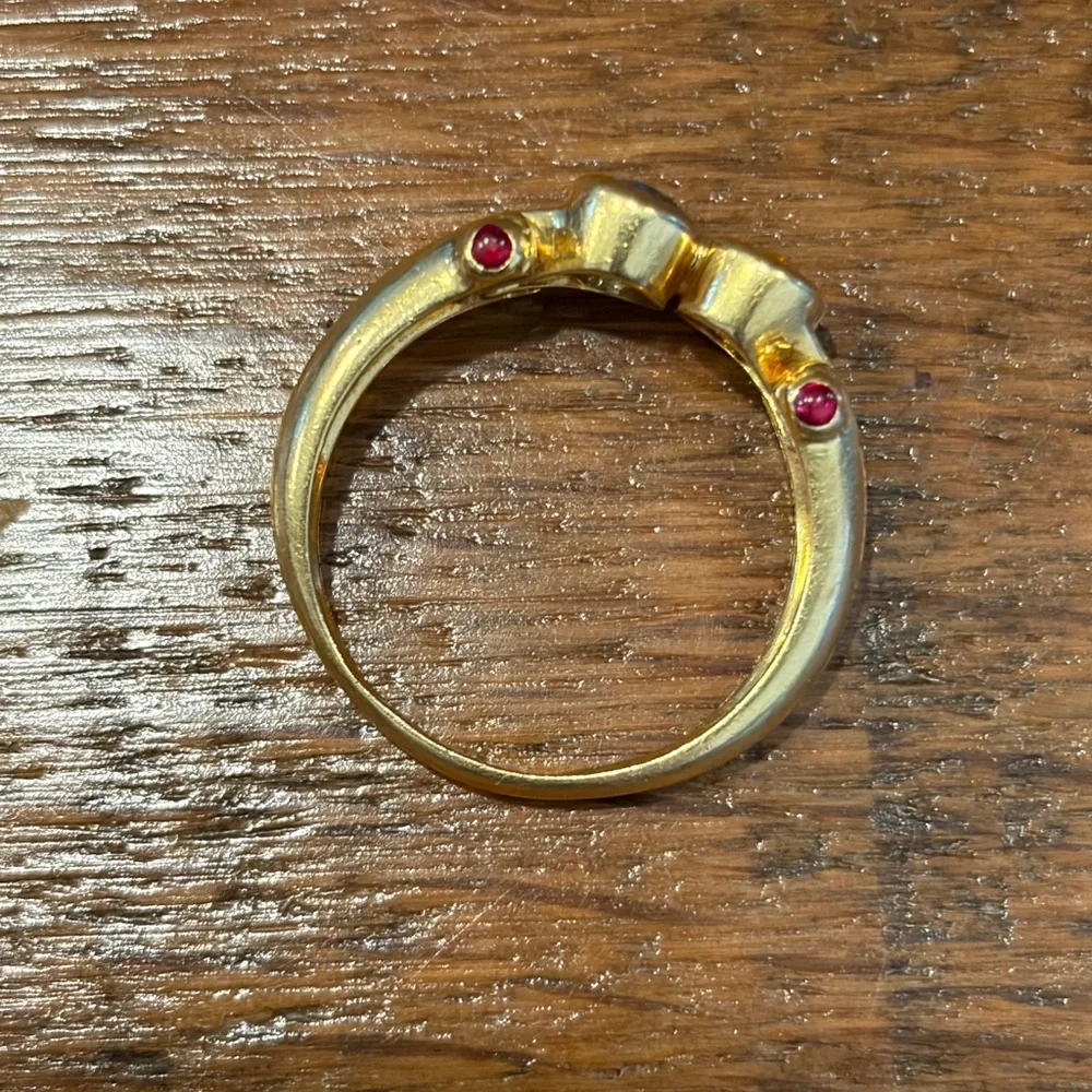 14k solid Gold Multi-Gem Ring with Blue Topaz, Ruby & citrine Stones - Picture 6 of 6